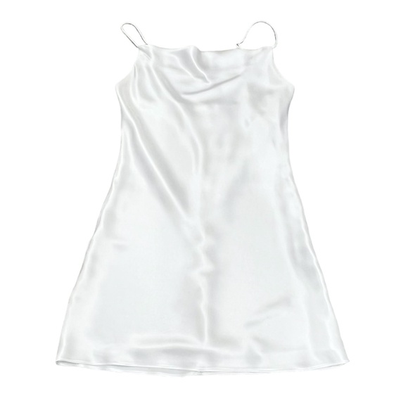 HEMLINE WHITE SATIN COWL NECK SPAGHETTI STRAP MINI DRESS - Picture 10 of 12